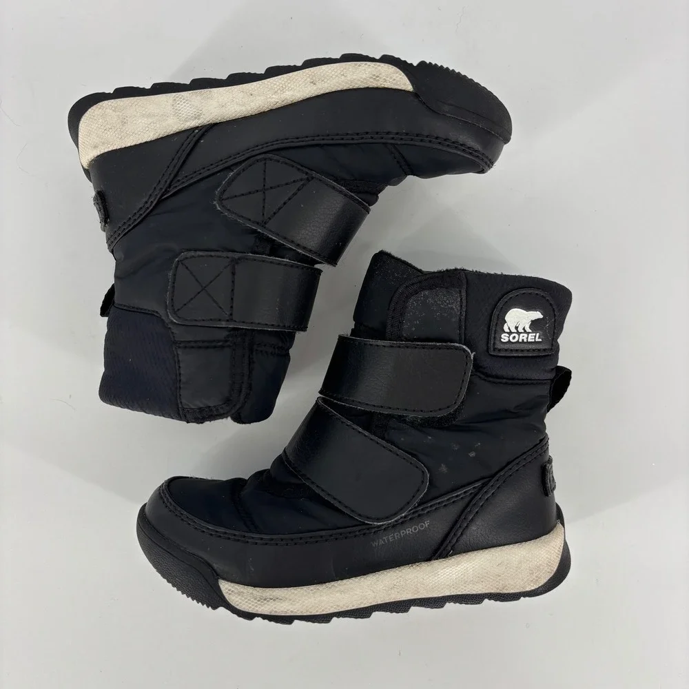 Sorel Whitney II Strap Waterproof Boot Black/Sea Salt Kids Size 9 Insulated Snow